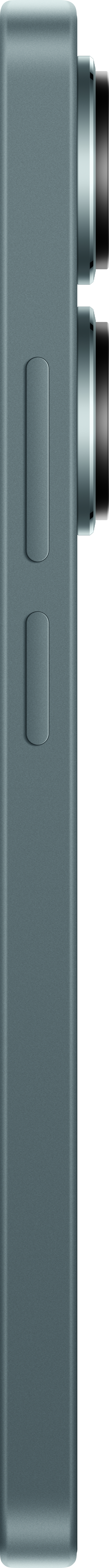 Eine Seitenansicht eines dunkelgrauen Smartphones mit Kameralinsen. Tasten sind sichtbar.
