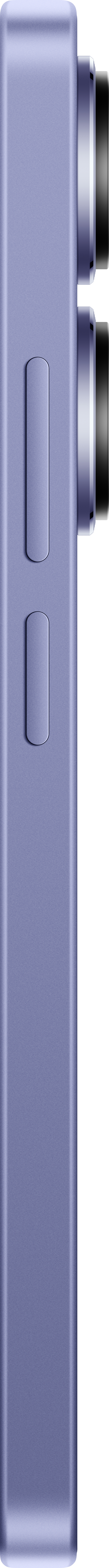 Ein lila Telefon. Die Seitenansicht zeigt Tasten und die Kameralinsen.