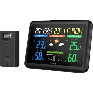 Estación meteorológica - Hama 00185861, Pantalla LCD a color, Predicción tiempo, Temperatura, Humedad, Negro