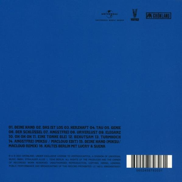 CD-Cover: Titelliste auf blauem Hintergrund. Weißer Text. Universal Music Group-Label.