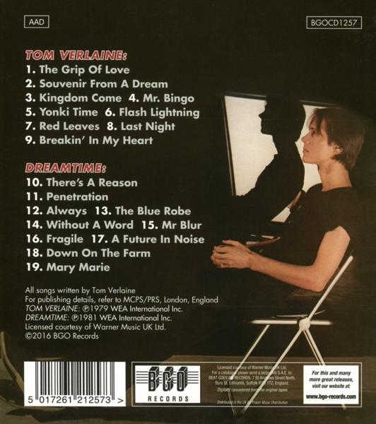 CD-Rückseite mit Songliste von Tom Verlaine und Dreamtime, rechts eine Person.