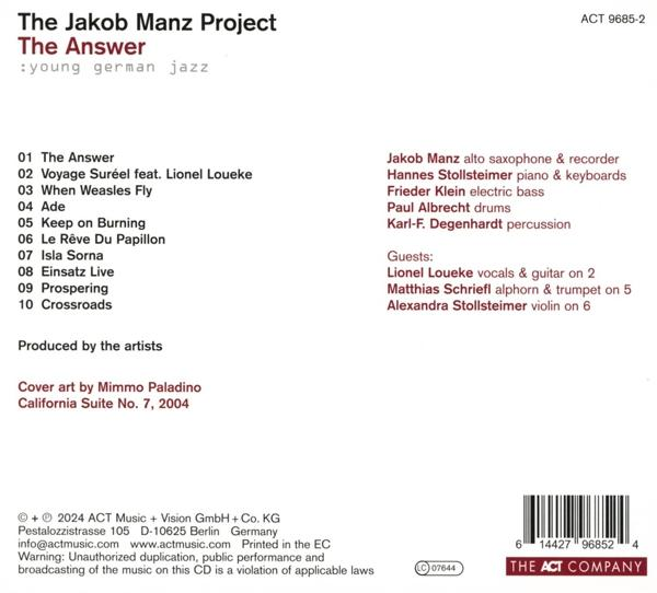 CD-Cover mit Text über The Jakob Manz Project: The Answer.