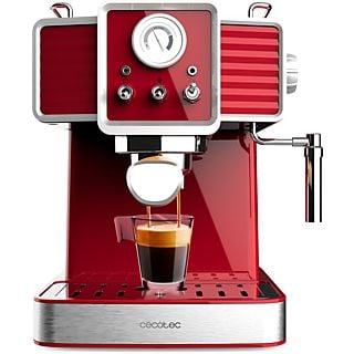 Cafetera express - Cecotec Power Espresso 20 Tradizionale Light Red, 20 bar, 1350 W, 1.5 l, 2 tazas, Manómetro, Apagado Automático, Light Red