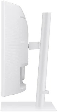 White computer monitor angled to the side, showing the side view with stand.