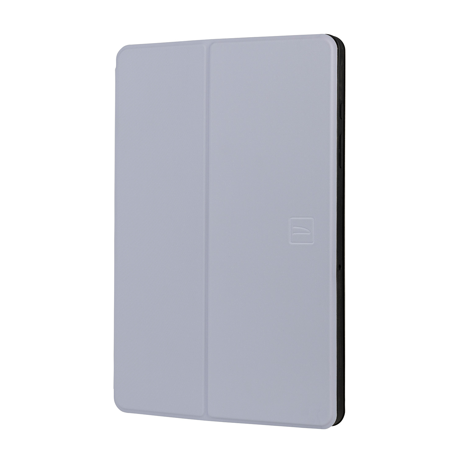 Un astuccio per tablet grigio chiaro è aperto, mostrando l'interno.