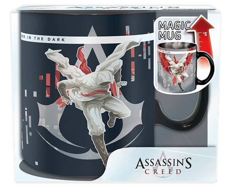 Kubek z motywem Assassin's Creed w pudełku, wizerunek postaci.