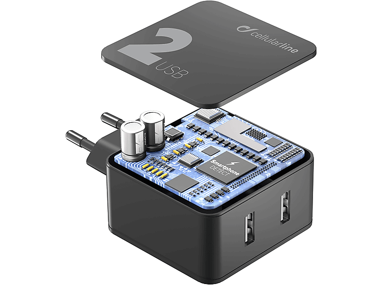 CELLULARLINE Multipower 2 24W 2 Çıkışlı Hızlı Seyahat Şarj Adaptörü Siyah_1