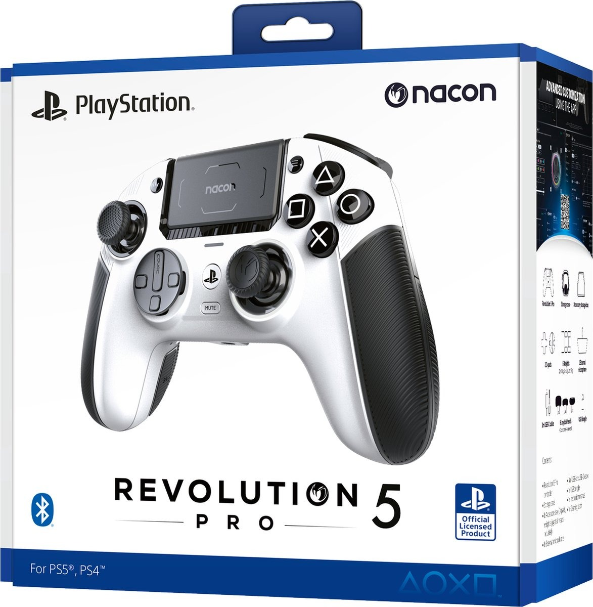 Manette PlayStation blanche et noire dans une boîte.