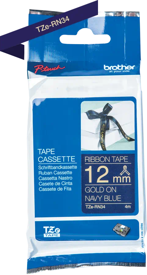 Brother-Tapes. Marineblaues Band mit goldenem Text. Band gezeigt. Weißer Hintergrund.