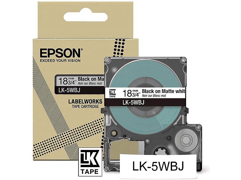 Thumbnail - EPSON LabelWorks LK-5WBJ Etikettendrucker - Bandkassette Schwarz auf Mattweiß