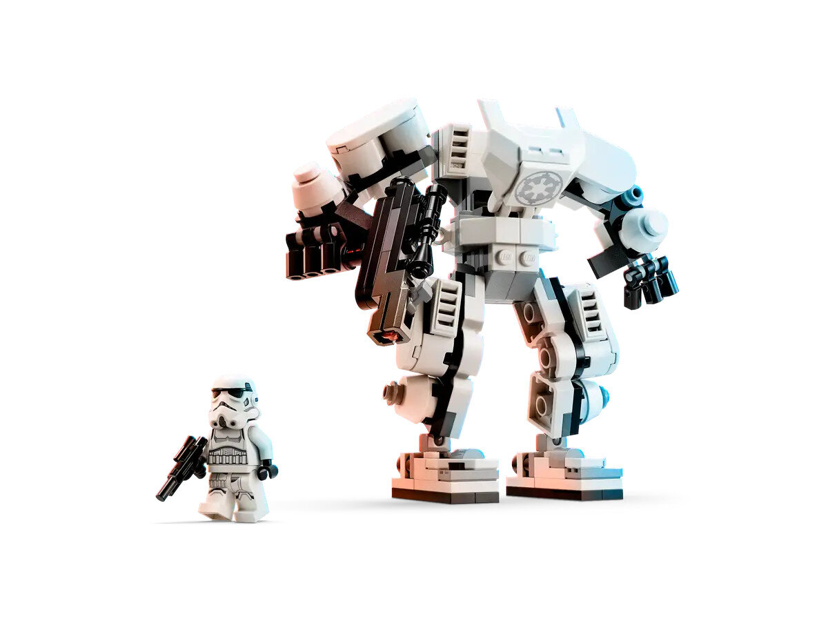 Zestaw Lego Star Wars z białym mechem i minifigurką szturmowca.