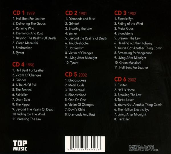 Rückseite einer CD-Box-Set. Sechs Album-Cover und Titellisten sind sichtbar.