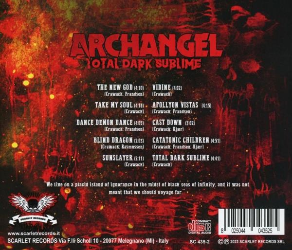 CD-Cover für ein Archangel-Album, roter Hintergrund, Bandname und Titelliste.