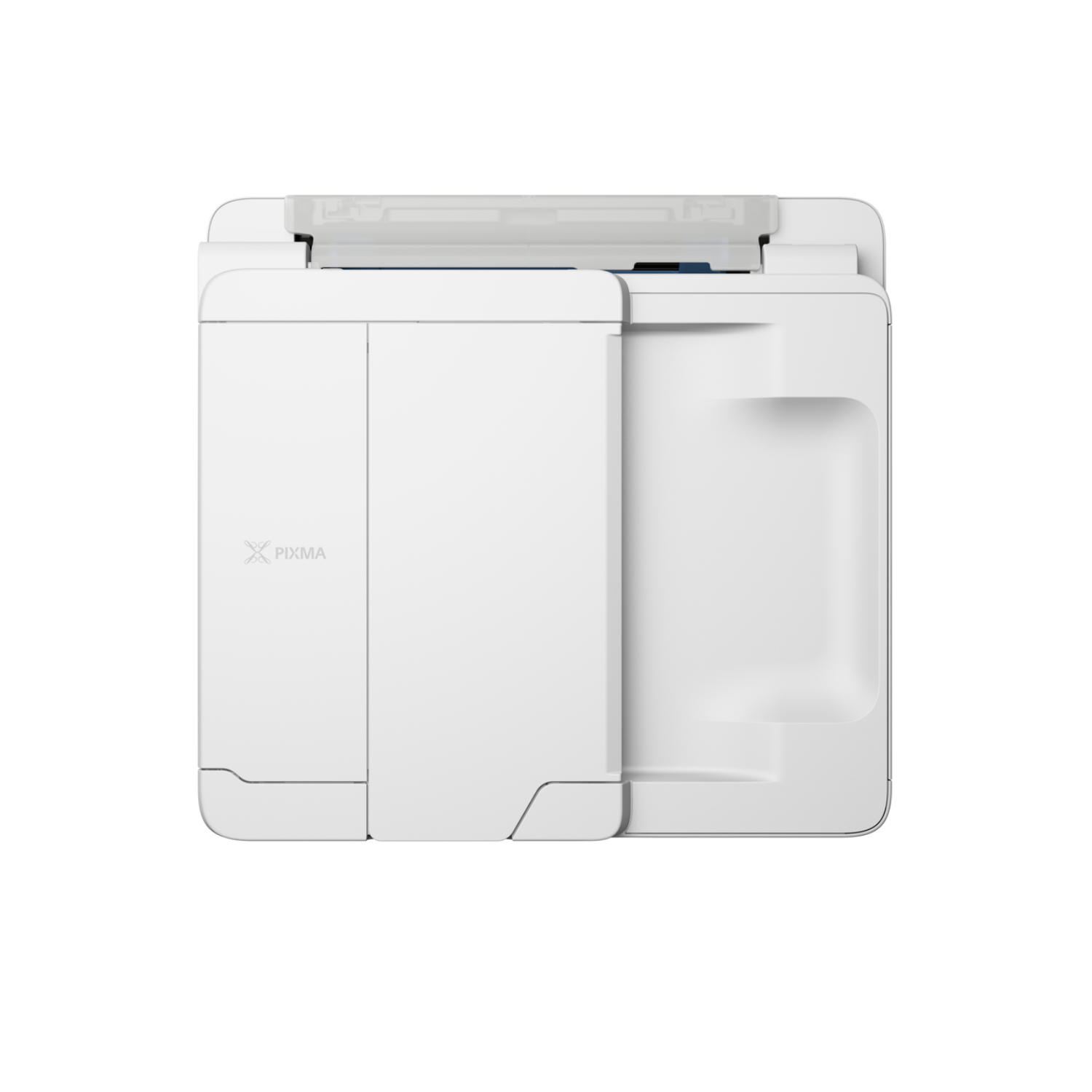 Top view of a white Canon Pixma printer on a white background.