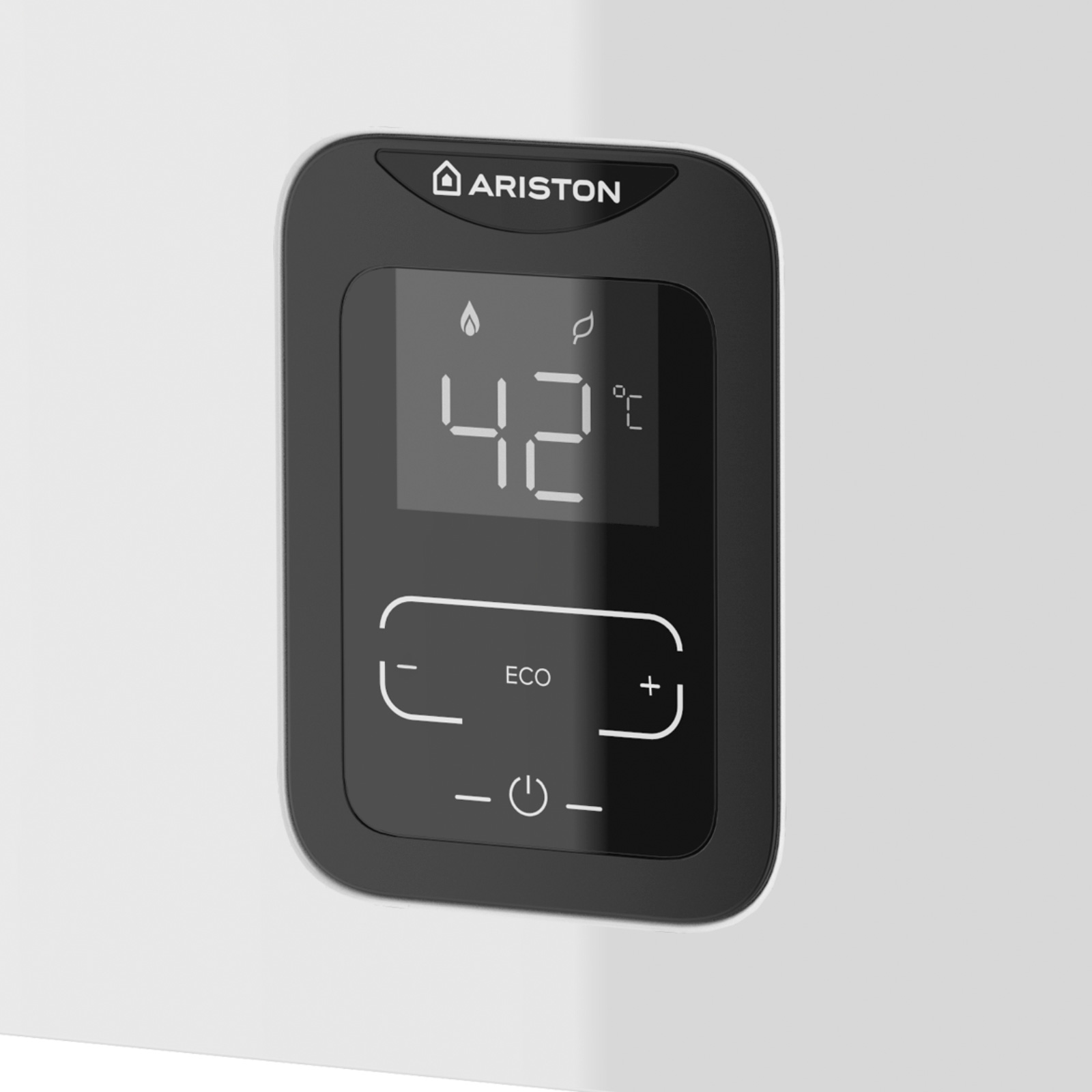 Primer plano de una pantalla digital en un calentador de agua.