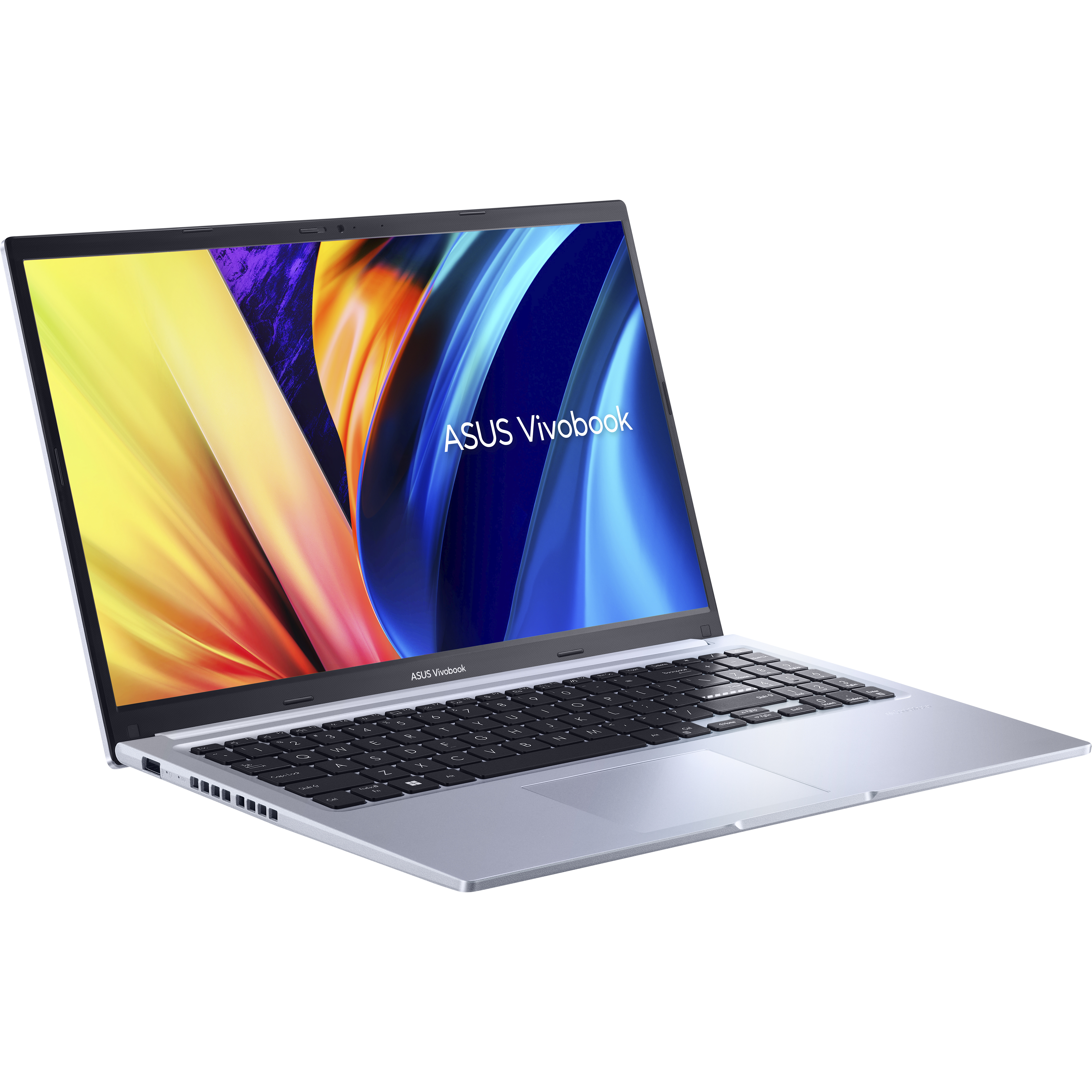Portátil ASUS Vivobook, inclinado a la derecha, abierto, mostrando la pantalla, aislado.