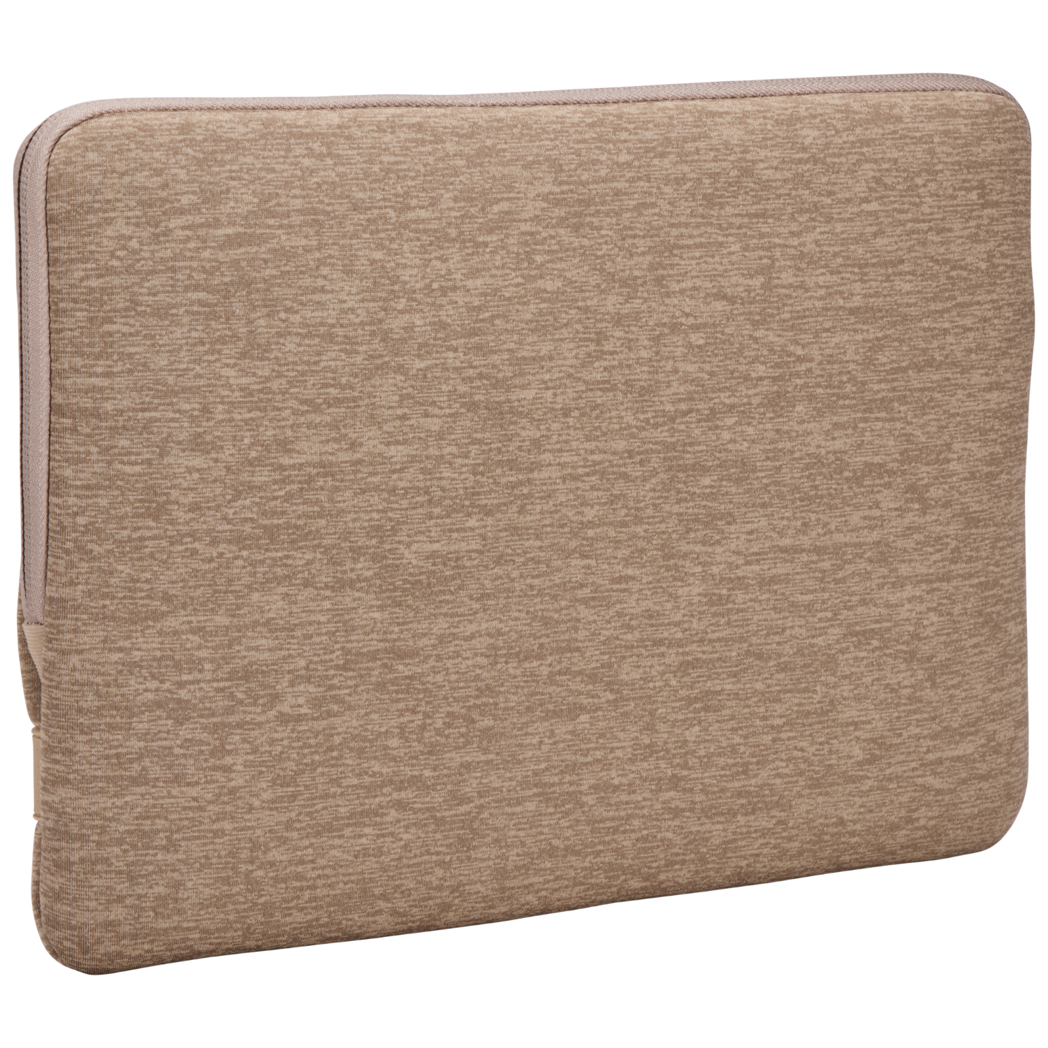 A tan-colored laptop sleeve with a zipper closure.