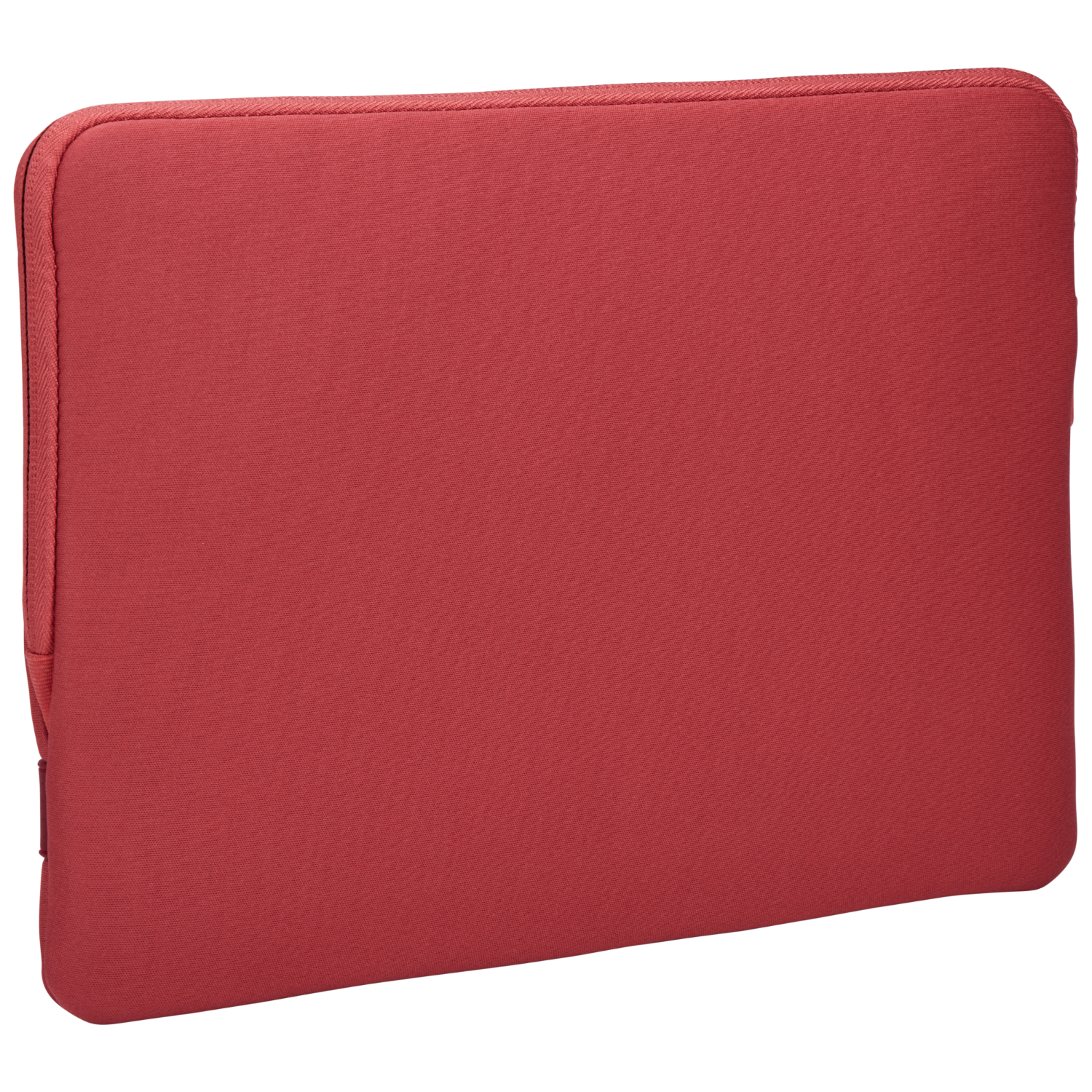 A red laptop sleeve. The sleeve is a solid color and has a zipper.