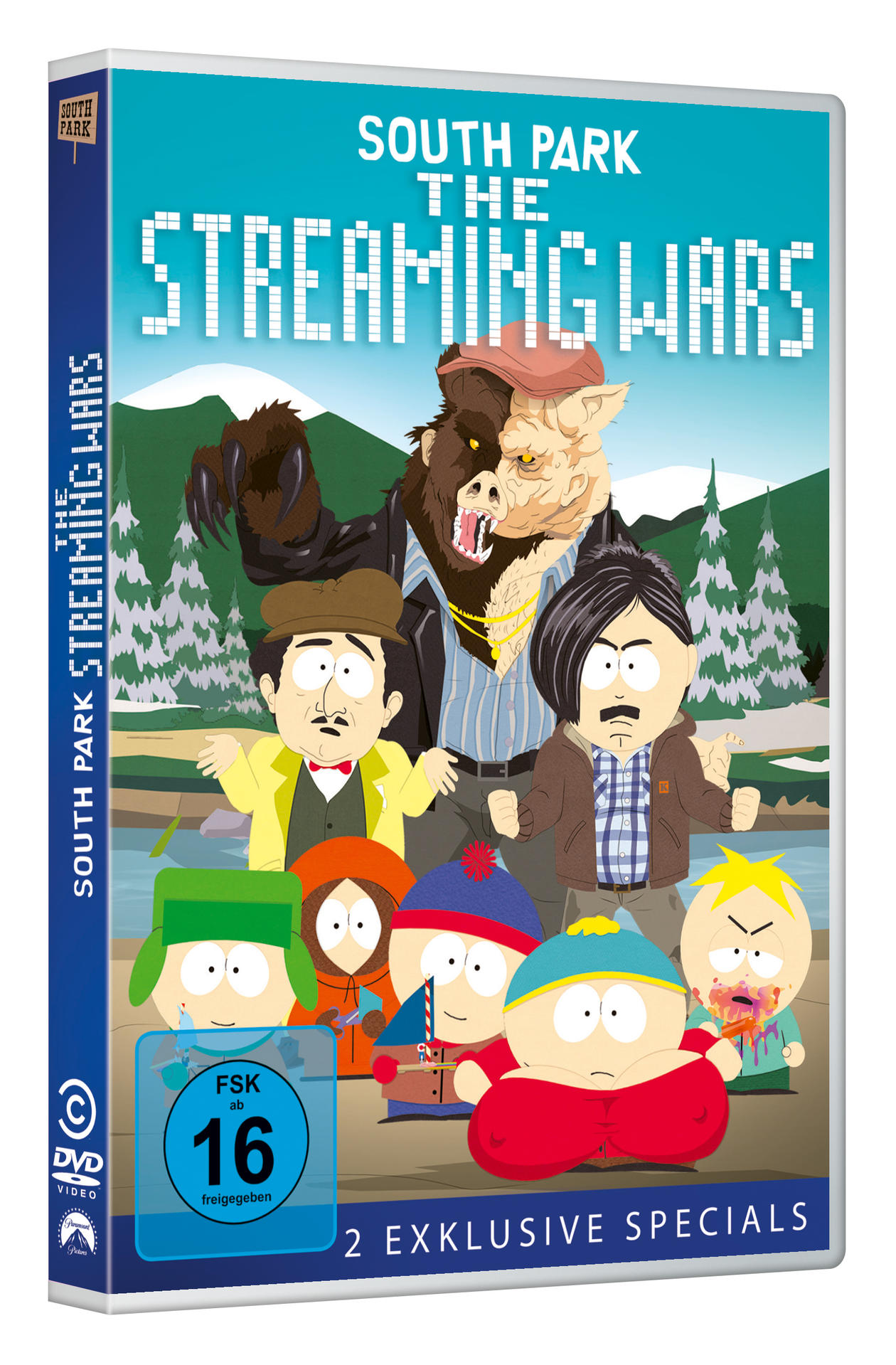 South Park DVD-Hülle mit Figuren und einem Bären. Der Text lautet The Streaming Wars.