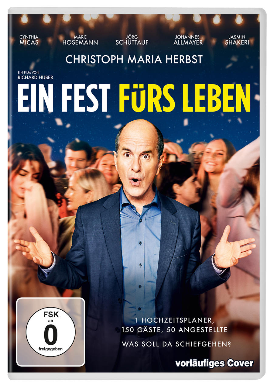 DVD-Cover mit einem Mann, der vor einer Menschenmenge gestikuliert. Titel: „Ein Fest fürs Leben“.