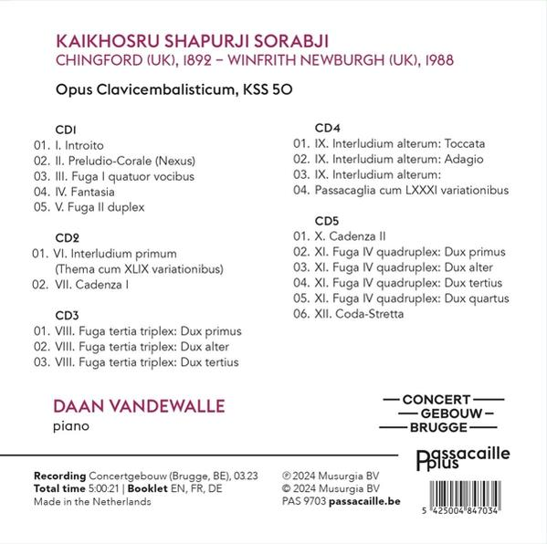 Titelblatt mit Komponist, Werk und Trackliste für 5 CDs von Kaikhosru Sorabji.