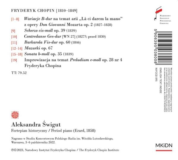 Chopin-Werkliste mit Komponist, Interpretin Aleksandra Świgut und Aufnahmedetails.