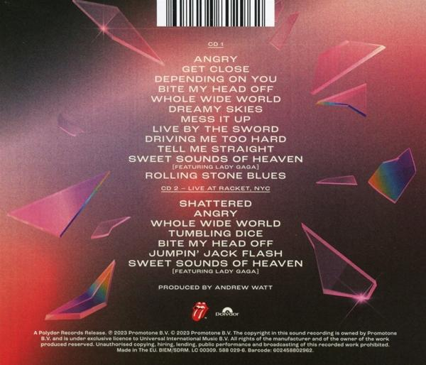 CD-Cover mit Songtiteln und Rolling Stones Logo auf rotem Hintergrund.
