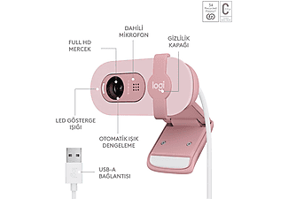 LOGITECH Brio 100 Full HD Webcam Pudra Pembe_5