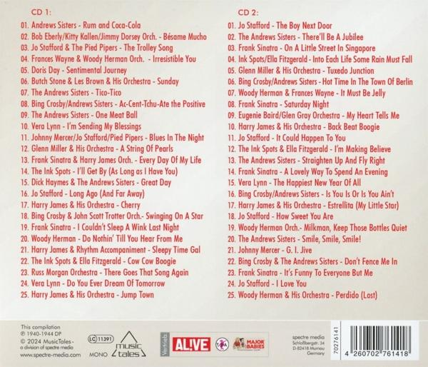 CD-Cover: zwei CDs mit rotem und weißem Hintergrund. Text listet Songs und Künstler auf.