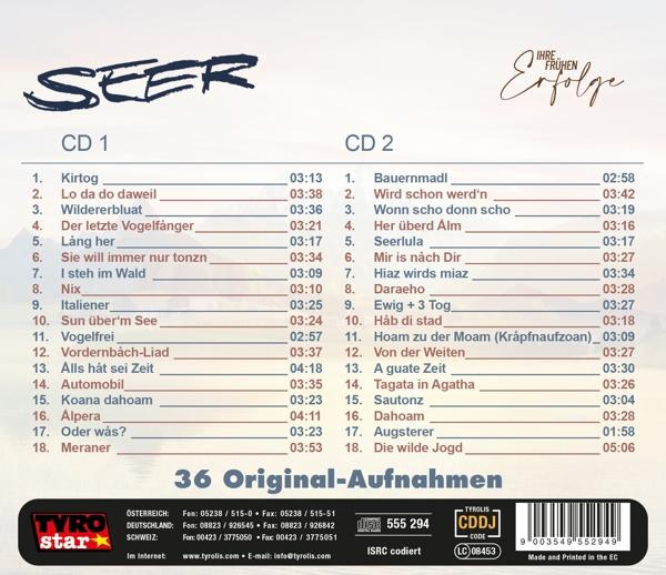 Albumcover mit "SEER" Logo, Songliste für CD1 & CD2, "Ihre frühen Erfolge".