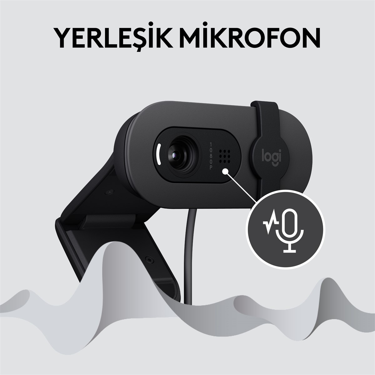 Mikrofon simgesi ve 'Yerlesik Mikrofon' yazısıyla siyah bir web kamerası.