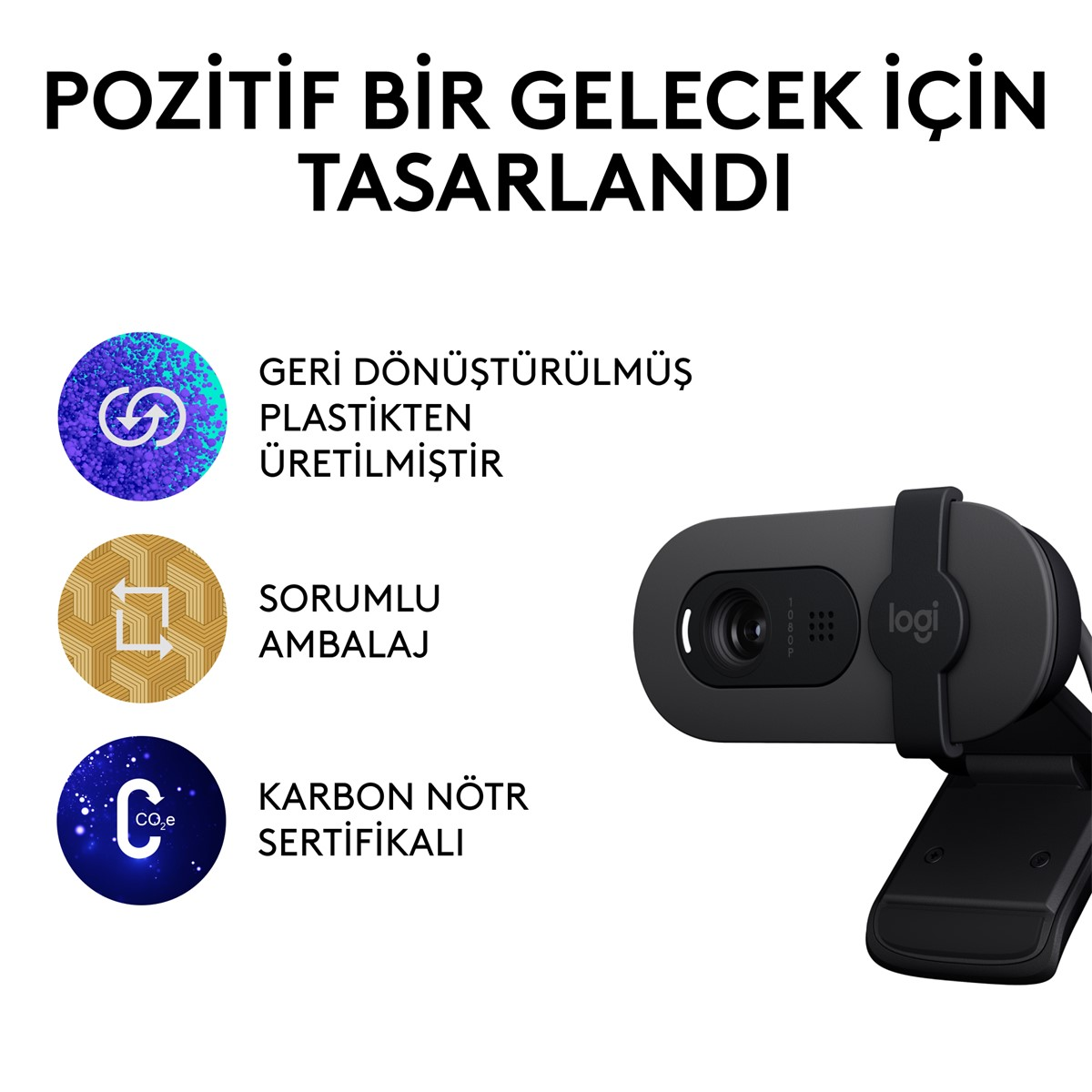 Özellikleri ve sertifikaları gösteren metin etiketleri olan web kamerası.