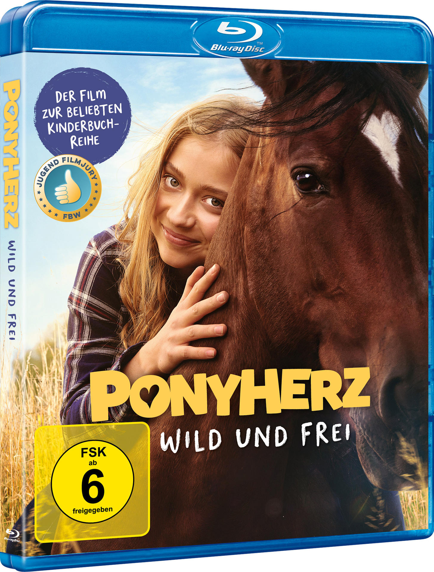 Eine Blu-ray Disc eines Films mit dem Titel 'Ponyherz Wild und Frei' mit einem Mädchen und einem Pferd auf dem Cover.