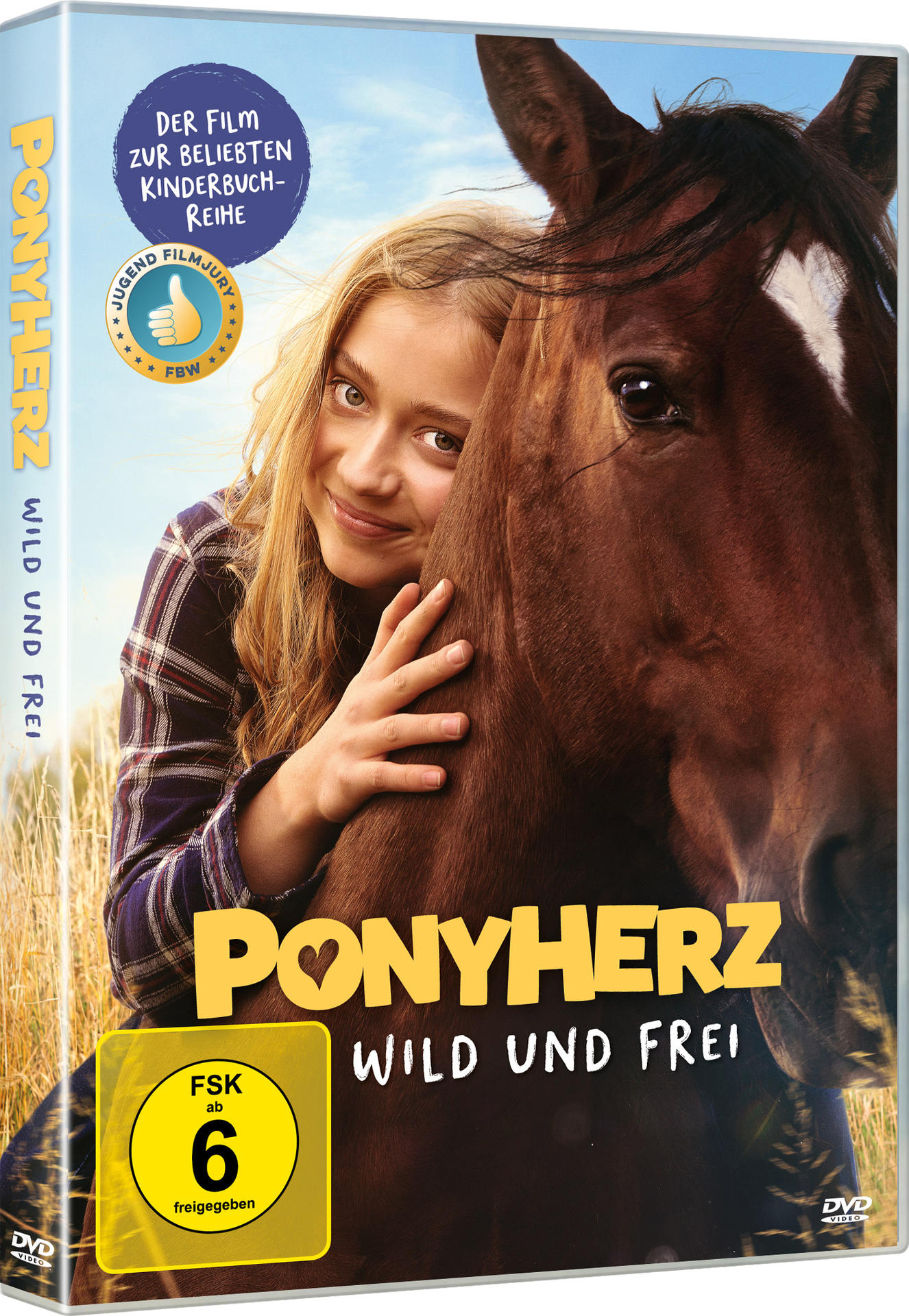 DVD-Cover von 'Ponyherz: Wild und Frei' mit einem Mädchen und einem Pferd.