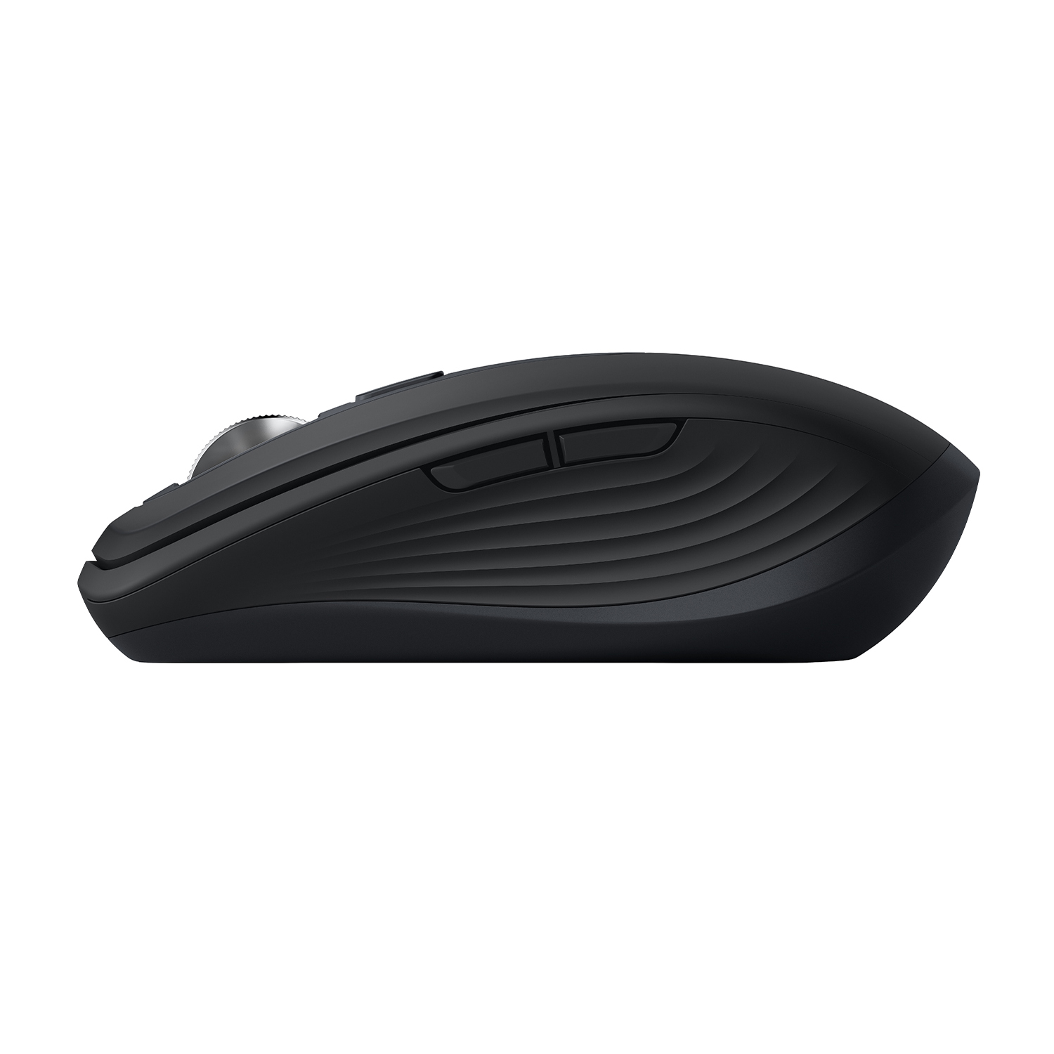 Un mouse wireless nero. Ha un design strutturato. Il mouse è su uno sfondo bianco.