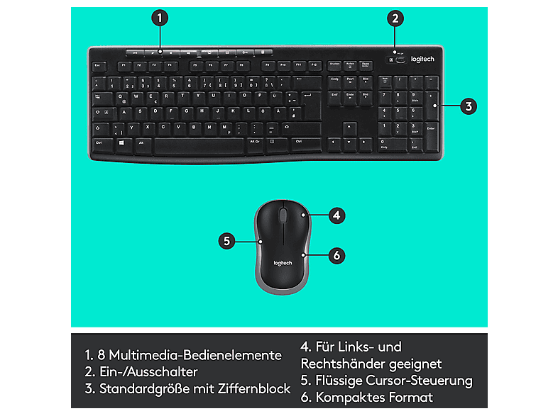 LOGITECH MK270 Kabelloses Tastatur-Maus-Set, DEU (Qwertz), Schwarz; Kabelloses Tastatur-Maus Set — Foto 5 von 5