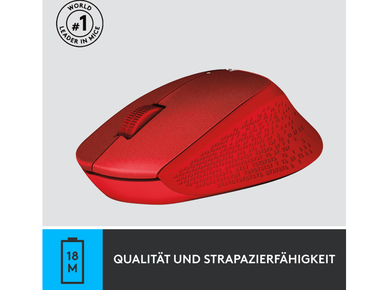LOGITECH M330 Silent Plus Kabellose Maus, USB-Empfänger, Rot — Foto 4 von 5