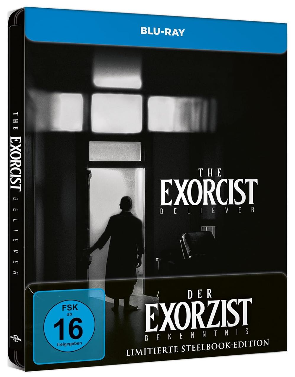 Blu-ray-Hülle von The Exorcist: Believer mit dunklem Cover.