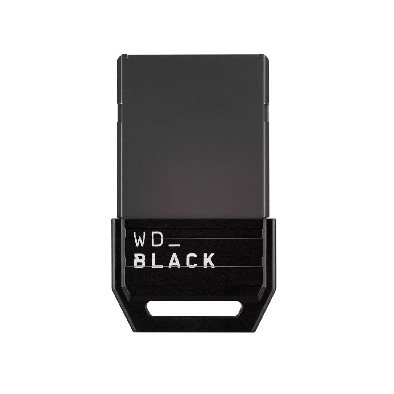 Czarny pendrive USB, logo WD_BLACK, wzór otworu na klucz.