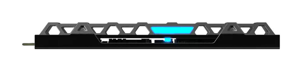 Czarno-szare metalowe urządzenie. Ma niebieskie światło pośrodku i ma kształt prostokąta.