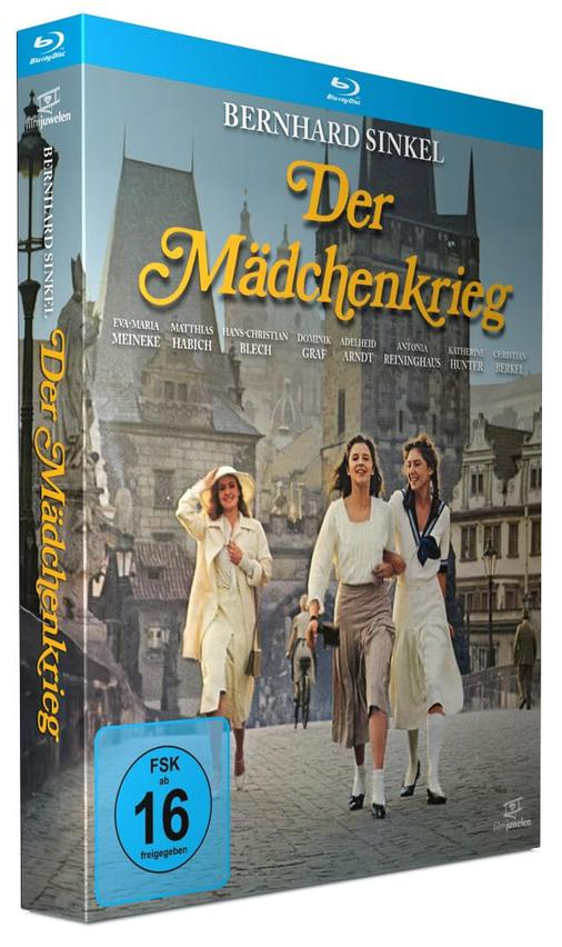 Blu-ray-Cover: Frauen gehen in einer Stadt, Titel 'Der Mädchenkrieg'.