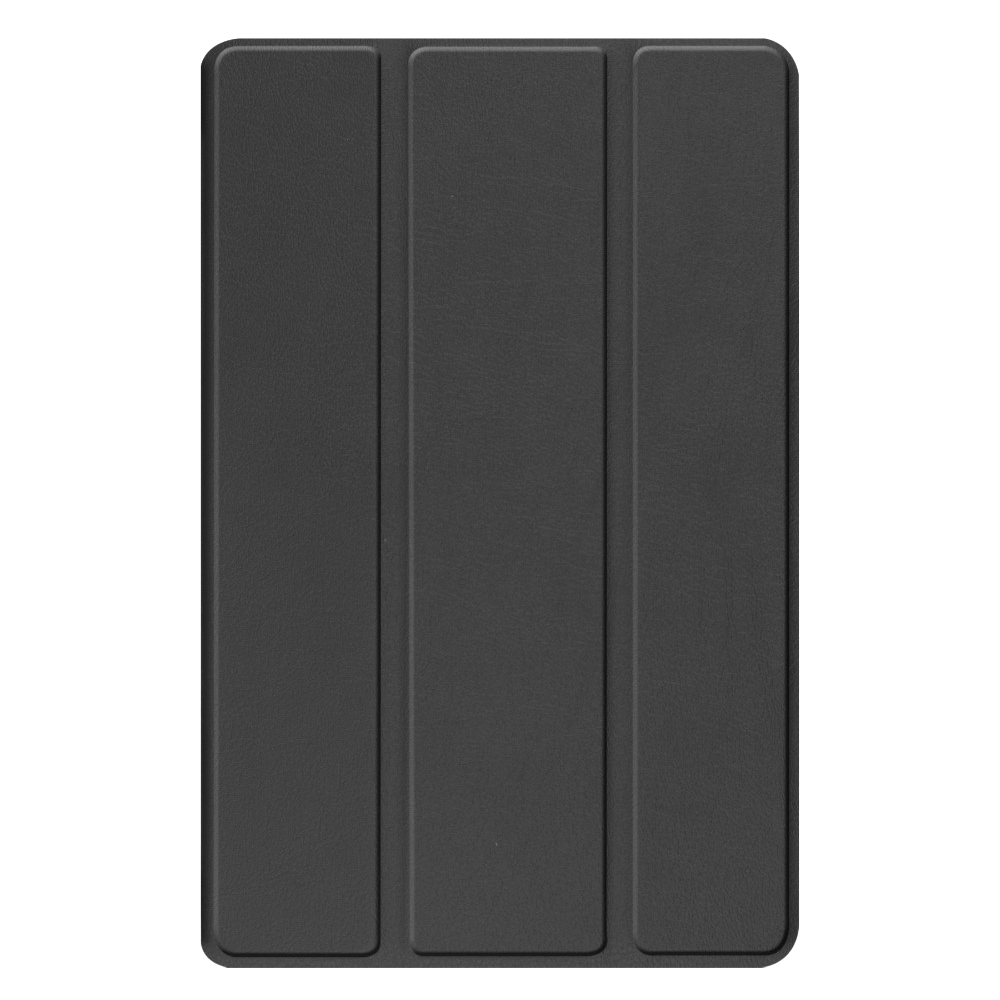 A closed black tablet case. It's a black surface with three vertical creases.
