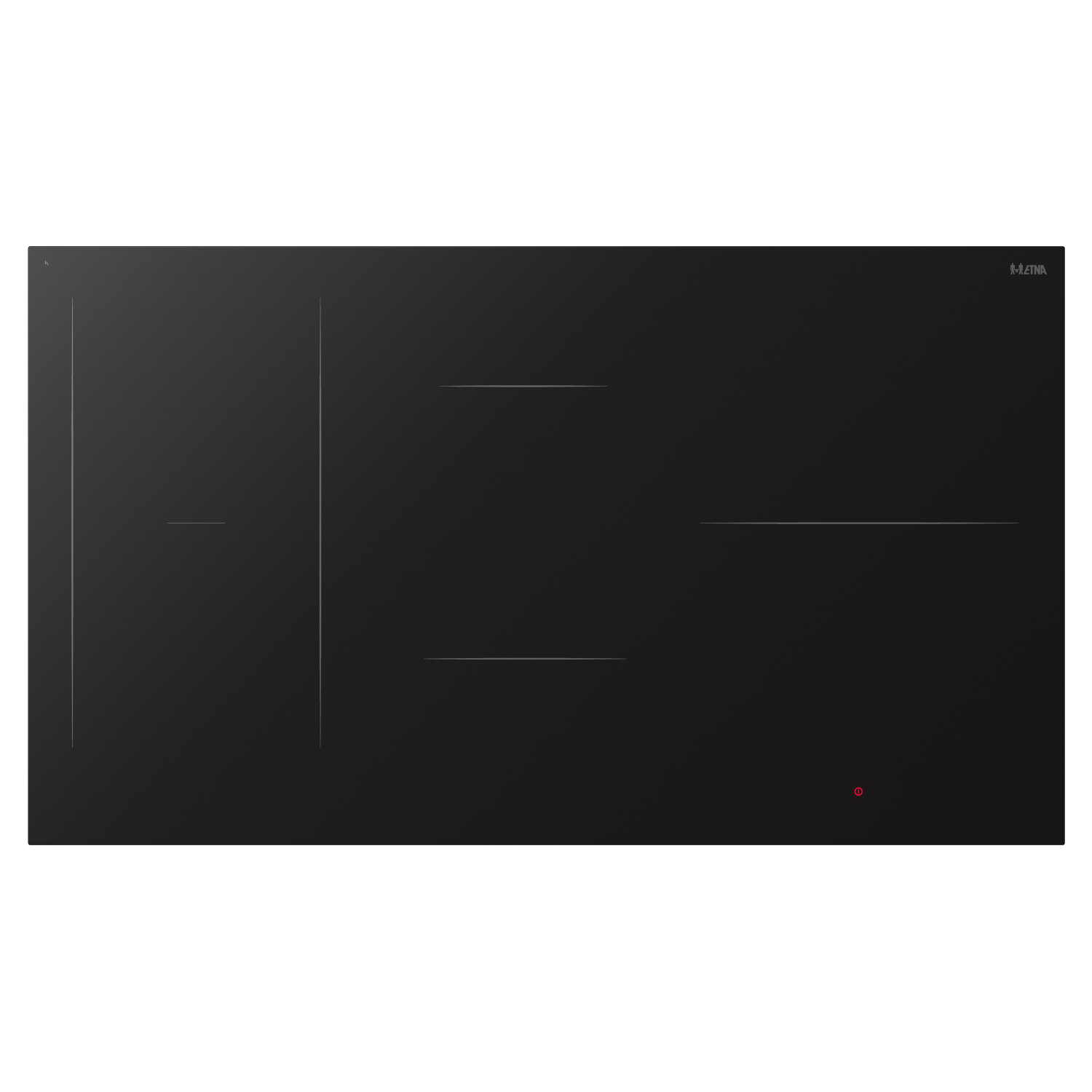 Black induction cooktop.  Four cooking zones are marked with white lines.