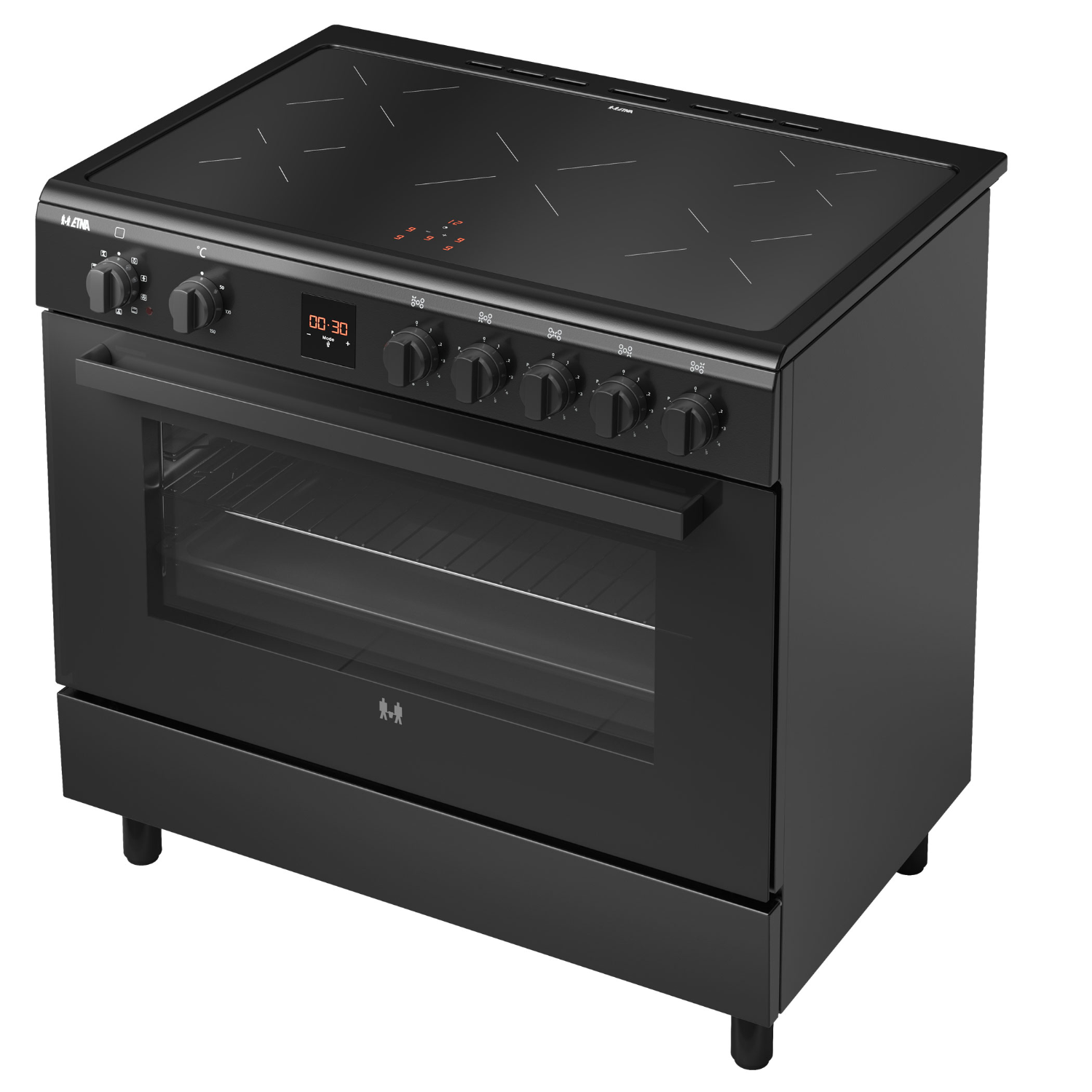 A black oven with a cooktop above, and the time 00:30 is visible.