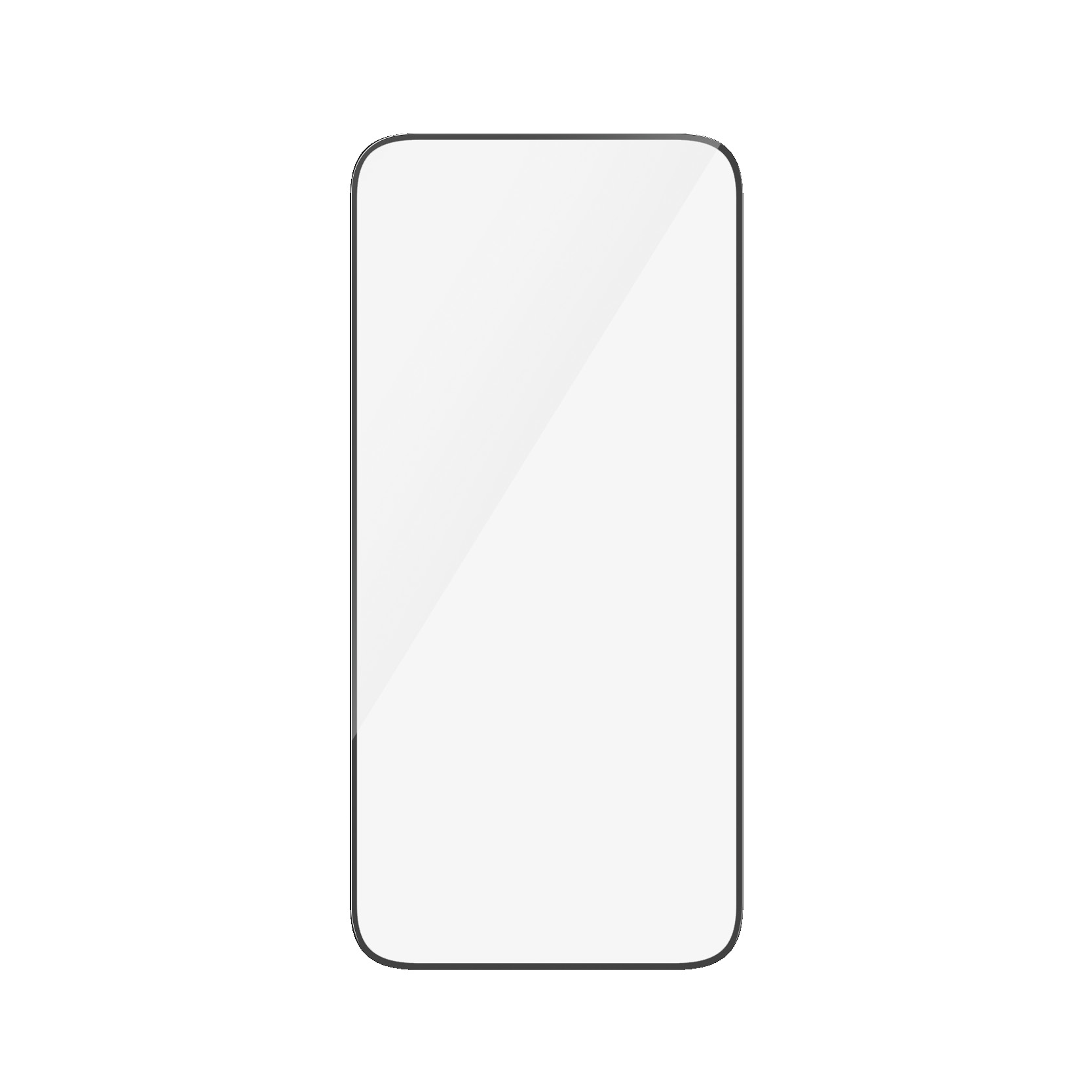 Rechthoekige telefoonbeschermer met zwarte rand, op witte achtergrond.