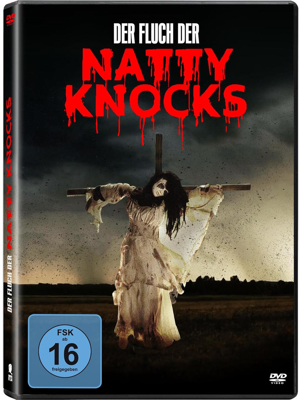 DVD-Cover für „Natty Knocks“, ein Horrorfilm mit einer vogelscheuchenartigen Figur.