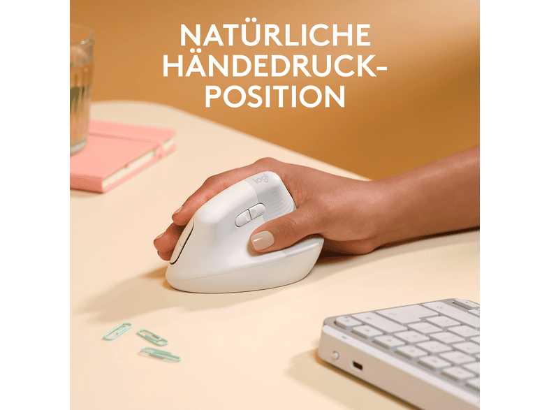 LOGITECH Lift for Mac Vertikale ergonomische kabellose Maus, Bluetooth, Weiß — Foto 2 von 5