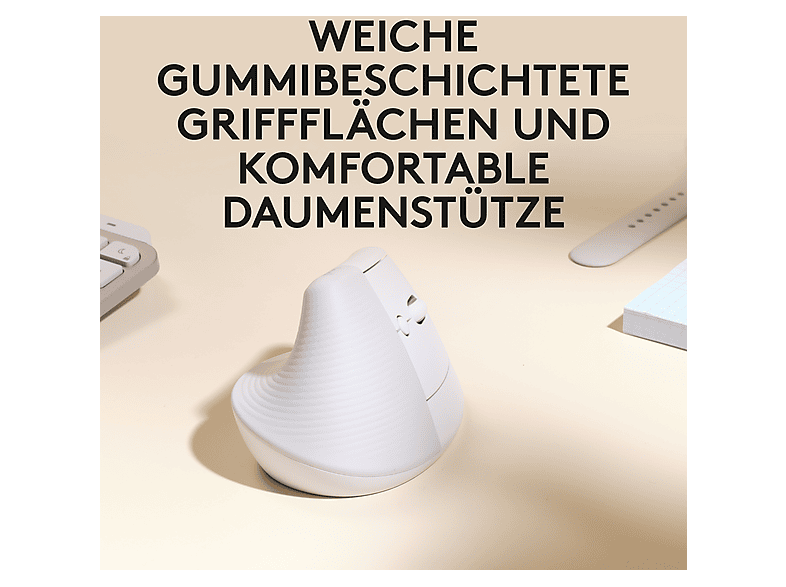 LOGITECH Lift for Mac Vertikale ergonomische kabellose Maus, Bluetooth, Weiß — Foto 3 von 5
