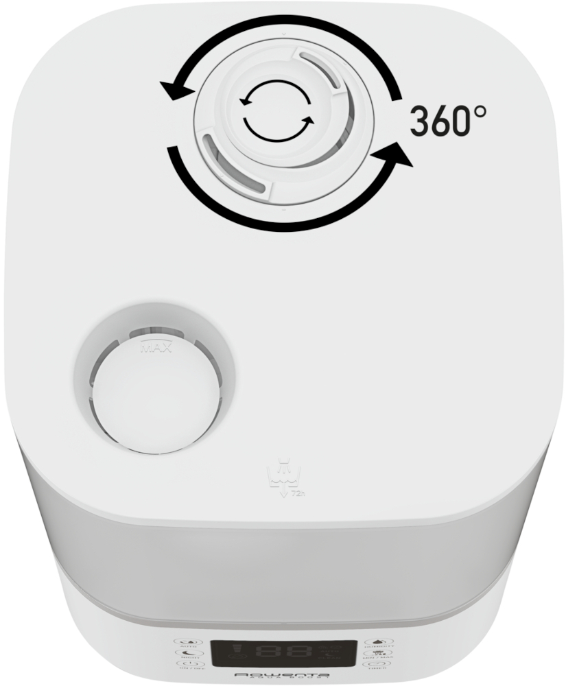 Top view of a white humidifier with a rotating dial.