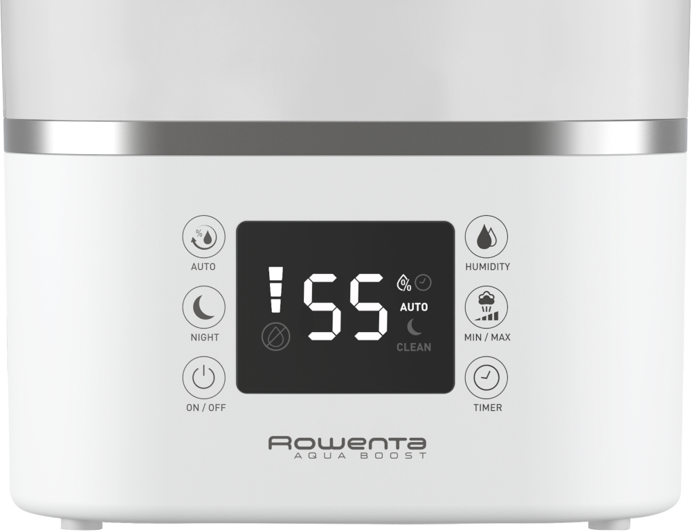 White humidifier with a digital display showing numbers.